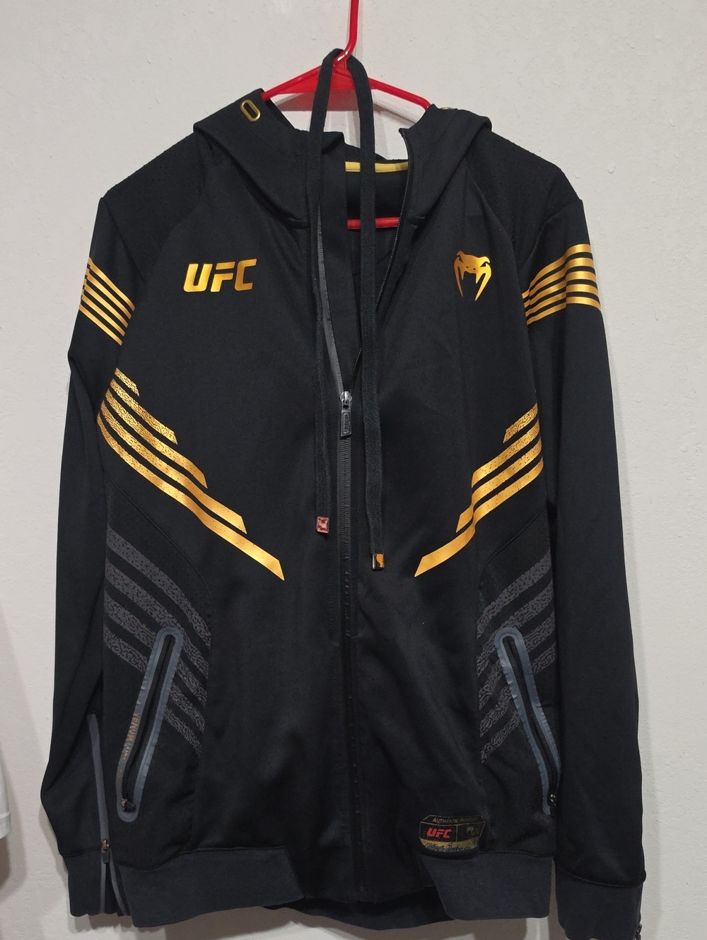 UFC Black Performance Zip Hoodie with Gold Accents